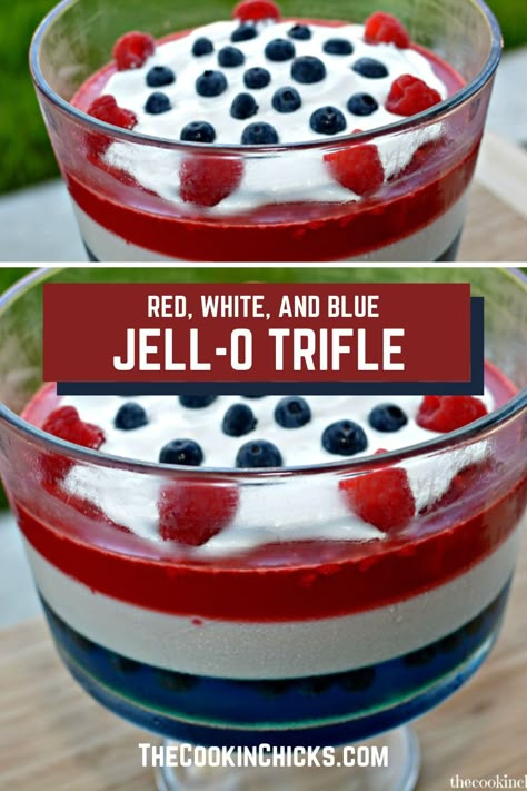 Deserts For July 4th, 7 Layer Flag Dip For 4th Of July, 4th Of July Jello Salad, Fourth Of July Jello Desserts, 4th Of July Trifle Desserts, Food For The 4th Of July, 4th Of July Jello Desserts, 4th Of July Party Food For A Crowd, Fourth Of July Jello