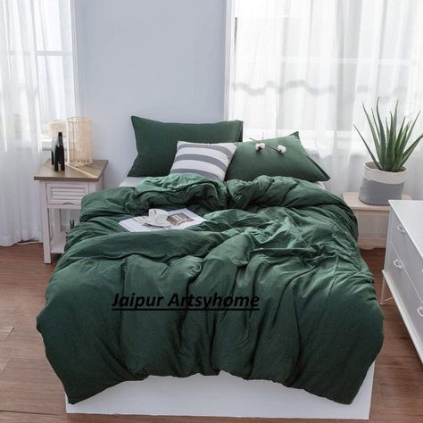 Cotton Duvet Cover Forest Green color 3 Pcs Set Stonewashed | Etsy Girls Loft Bed, Green Bedding Set, Green Comforter, Green Duvet Covers, Green Duvet, Best Duvet Covers, Green Bedding, Bed Sets, Duvet Covers Twin