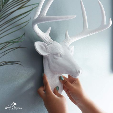 WallCharmers 14 Inch Mini White Faux Deer Head - Faux Taxidermy Animal Head Wall Decor - Handmade Farmhouse Decor - Fake Taxidermy Deer Antlers Gallery Wall Decor *** Extra details could be discovered at the photo link. (This is an affiliate link). Dear Head Decor, Fake Taxidermy, Deer Head Decor, Deer Head Wall Mount, Faux Deer Head, Deer Heads Mount, Taxidermy Deer, Animal Head Wall Decor, Deer Head Wall Decor