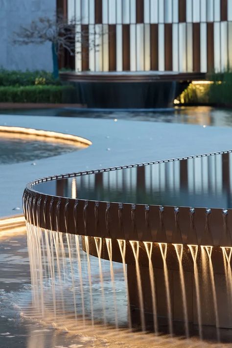 Luciano Giubbilei, Water Feature Lighting, Modern Waterfall, Pool Pergola, Modern Water Feature, Water Fountain Design, Water Sculpture, Water Architecture, Modern Fountain