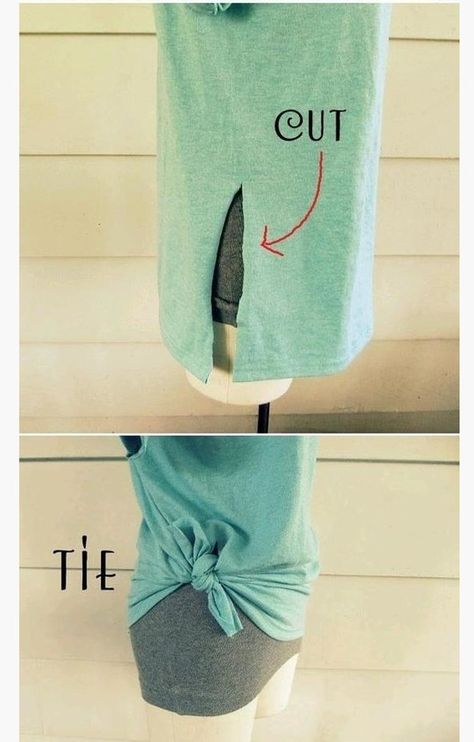 For t-shirts that are too long. Diy Outfits, Diy Vetement, Shirt Diy, Cut Tshirt, Diy Shirt, Clothing Hacks, T Shirt Diy, Cut Shirts, Diy Fashion