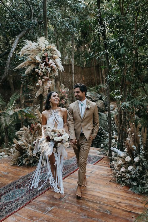 Jungle elopement Tulum Mayan Wedding, Boho Bride And Groom, Dreams Tulum, Jungle Wedding, Boho Wedding Theme, Tulum Wedding, Cancun Wedding, Intimate Elopement, Mexican Wedding