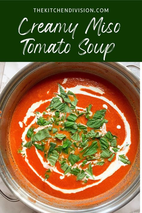 Looking for a delicious and easy soup recipe to keep you warm this winter? Look no further than this Creamy Miso Tomato Soup! This soup is healthy, full of flavor, and only takes a few minutes to make. Serve it with some crusty bread or a classic grilled cheese for a complete meal. Easy Miso Soup, Tomato Miso Soup, Simple Miso Soup, Red Miso Soup, Make Miso Soup, Fresh Tomato Soup, Best Lunch Recipes, Vegetarian Recipes Dinner Healthy, Classic Grilled Cheese