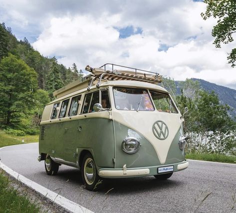 Sage Green Volkswagen Bus, 60s Volkswagen Van, Volzwagon Van, 1969 Volkswagen Bus, Volkswagen Camper Van Vintage, Volxwagon Van Aesthetic, Cute Old Cars, Cute Vintage Cars, Volxwagon Van