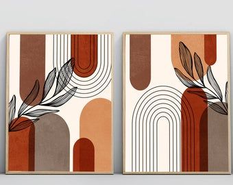 Orange Squares, Modern Bauhaus, Modern Maximalist, Bauhaus Exhibition, Bauhaus Print, Earth Tone Wall Art, Maximalist Wall, Boho Painting, Simple Wall Art