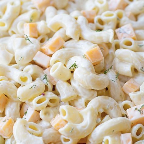 Macaroni Salad Recipe With Cheese, Macaroni Salad With Cheese, Pasta Receipes, Colonial Villa, Salad With Cheese, Recipe With Cheese, Salad Macaroni, Broccoli Cauliflower Salad, Cold Salads