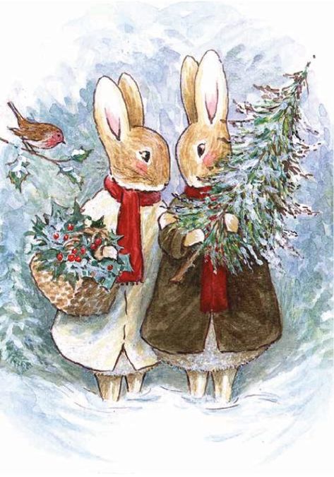 Beatrix Potter Illustrations, Susan Wheeler, Beatrice Potter, Peter Rabbit And Friends, Christmas Bunny, Art Mignon, Rabbit Art, Bunny Art, Bunny Print