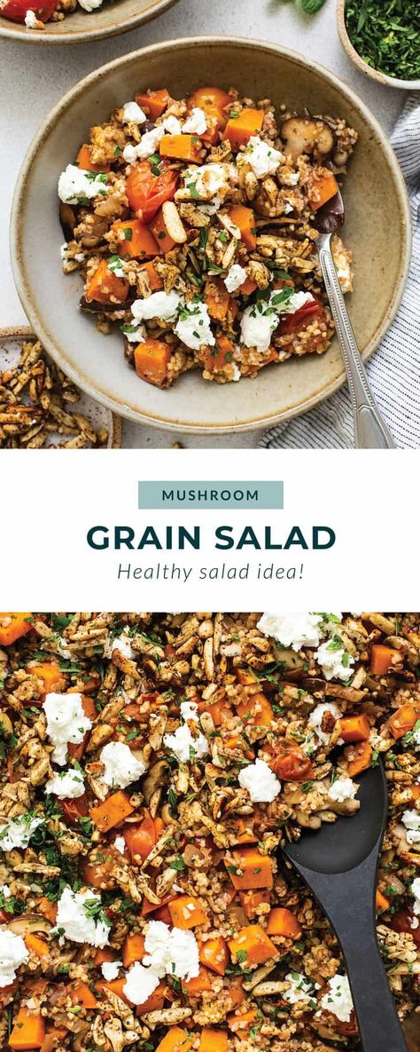 Sweet Potato and Mushroom Grain Bowl Recipe - Fit Foodie Finds Gluten Free Grain Bowls, Grain Bowls Healthy Recipe Ideas, Sweet Potato And Mushroom, Sweet Potato Mushroom, Potato And Mushroom, Potato Mushroom, Grain Bowl Recipe, Sweet Potato Bowls, Fit Foodie Finds