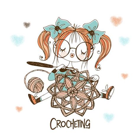 A cute needlewoman girl is crocheting an... | Premium Vector #Freepik #vector #logo #love #hand #fashion Croche Logo Design, Art Au Crochet, Crochet Quote, Microcar, Knitting Humor, Hand Fashion, Crochet Humor, Image Svg, Logo Knit