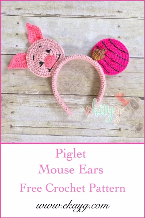 Crochet Mouse Ears Headband, Crochet Mickey Ears Headband, Disney Ears Crochet Patterns Free, Crochet Mouse Ears Free Pattern, Piglet Disney Ears, Crochet Disney Ears Pattern, Piglet Crochet Pattern Free, Crochet Mickey Mouse Ears, Crochet Mickey Ears Free Pattern