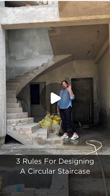 Studio Bipolar on Instagram: "For the circular staircase we designed at our upcoming residential project in Gurgaon, we followed three rules for the most comfortable experience:  ✅ Each step is at least 1200mm wide.  ✅ The middle of the tread is at least 300mm.  ✅ The inner corner is at least 150mm.  Architecture and Interiors by Studio Bipolar.  #luxuryliving #luxurydesign #luxuryinteriordesign #indianhomedecor #beautifulhomesindia #designingurgaon #design #indiandesign #elegentinteriors #luxury #luxurydesigns #residentialinterior #staircasedesign" Staircase Steps Design, Duplex House Staircase Designs, Steps Design Interior Stairs, Circular Staircase, Round Stairs, Staircase Interior Design, Circular Stairs, Indian Home Decor, Staircase Design