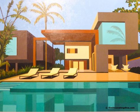 Andy Burgess, Art Nouveau Poster, Miami Art, David Hockney, Tropical Houses, Botanical Wall Art, Mid Century House, Summer 2023, William Morris