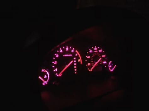 Pink Dashboard Lights, Pink Racer Aesthetic, Pink Car Background, Black Car Pink Accents, Pink Headlights, Car Dashboard Aesthetic, Pink Dashboard, Pink Mazda, Pink Miata