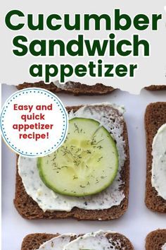 Sandwich Appetizers, Sandwich Appetizer, Inexpensive Appetizers, Cucumber Sandwiches Recipes, Quick Appetizer Recipes, Starter Ideas, Cucumber Appetizers, Cucumber Sandwich, Cucumber Tea Sandwiches