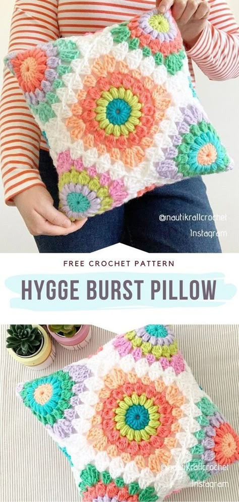 Throw Pillow Covers Crochet, Pillow Pattern Crochet Free, Crochet Granny Square Cushion, Hygge Crochet Patterns, Granny Pillow Crochet, Crochet Patterns Cushion, Crochet Projects 2023, Crochet Granny Square Pillow Pattern, Crochet Granny Pillow