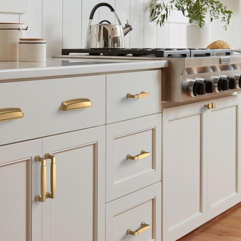 The Ultimate Guide on How to Choose Cabinet Hardware – MOMents with Karen Champagne Bronze Hardware, Cup Drawer Pulls, Cabinet Cup Pulls, Bronze Cabinet Pulls, Bronze Kitchen, Kitchen Cabinet Hardware, Gold Kitchen, Kitchen Hardware, Champagne Bronze