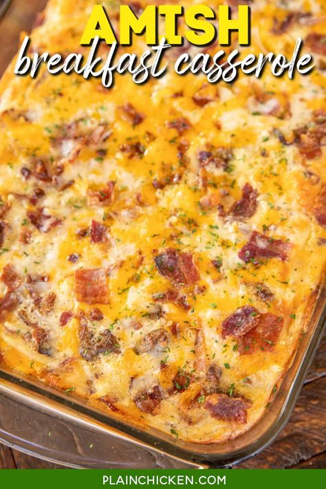 Cheesy Amish Breakfast Casserole - Plain Chicken Amish Breakfast Casserole Cottage Cheese, Amish Breakfast, Amish Breakfast Casserole, Egg And Cheese Casserole, Canned Salsa, Rolls Bread, Bread Biscuits, Breakfast Casserole Bacon, Sausage Hash