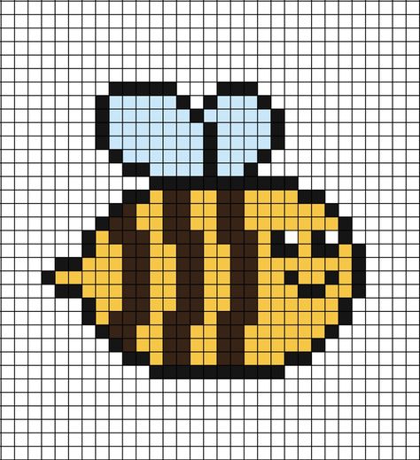 A pixel art template of a cartoon Bee (the insect) without the legs showing. Bee Pearler Beads, Bee Perler Bead Pattern, Pixel Art Bee, Bee Pixel Art, Small Pixel Art, Bee Drawing, Crochet Potholder, Cartoon Bee, Pixel Art Grid