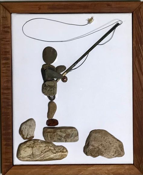 Fly Fishing - Etsy Beach Rock Art, Stone Artwork, Fly Fishing Art, Stone Pictures Pebble Art, Pebble Art Family, Sky Art Painting, Fly Fisherman, Glass Art Projects, Fish Crafts