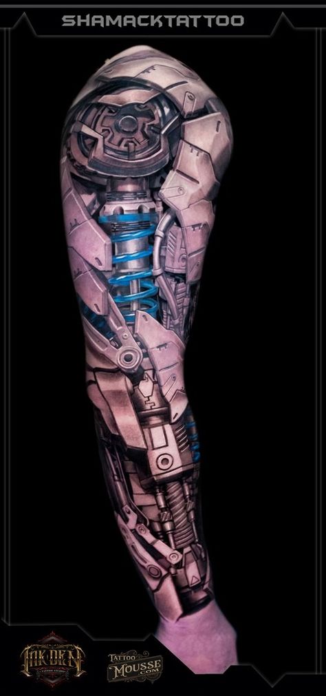 "SLEEVE BIOMECHANICAL full sleeve side2 black and grey with cables tattoo Done at Inkden Tattoo Studio by Shamack Malachowski Blackpool best shop" "SLEEVE BIOMECHANICAL full sleeve side black and grey with colour cables tattoo Done at Inkden Tattoo Studio by Shamack Malachowski Blackpool best shop" Biomechanical Tattoo Arm, Mechanical Sleeve Tattoo, Terminator Tattoo, Mechanical Arm Tattoo, Robot Tattoo, Biomechanical Tattoo Design, Free Hand Tattoo, Mechanic Tattoo, Army Tattoos