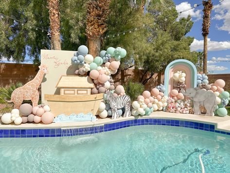 A Whimsical Noah’s Ark Baby Shower — Soliza Events Noahs Ark Baby Shower, Animal Cutouts, Pastel Balloons, Noah S Ark, Shower Inspiration, Baby Shower Inspiration, Baby Shower Photos, Shower Themes, Baby Shower Food