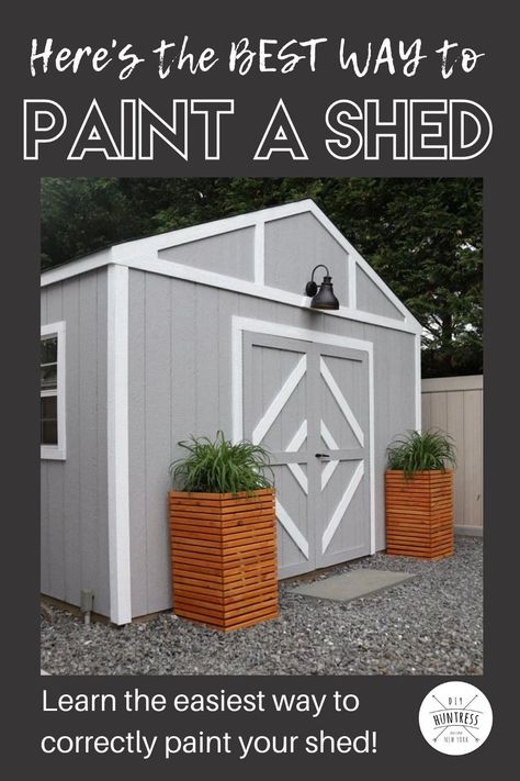 Do you want to paint a shed makeover or maybe turn your shed to a tiny house? Here's the EASIEST way to paint a shed! Cheap Shed Ideas, Shed Redo, Metal Shed Roof, Shed Makeover, Fake Window, Using A Paint Sprayer, Cheap Sheds, Backyard Storage, Shed Colours