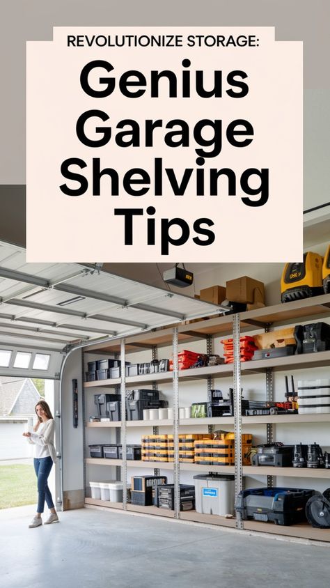 Garage shelving ideas transform cluttered spaces into organized havens. Discover smart and stylish shelving solutions that enhance garage storage efficiency and accessibility. From wall-mounted racks to modular systems, explore innovative designs that maximize space and functionality. Perfect for organizing tools, equipment, and seasonal items, these garage shelving concepts help you create a clean and functional workspace. Boost your garage's storage potential with these top shelving picks. Garage Shelves Ideas, Garage Overhead Storage Ideas, Garage Racking Ideas, Organizing The Garage, Garage Organization Ideas Wall, Organizing Garage Ideas, Modern Garage Organization Ideas, Garage Storage Ideas Cabinets, Organized Garage Ideas