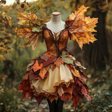 Woodland Elf Costume Diy Forest Fairy, Fall Fairy Outfit, Woodland Creature Costume, Wood Nymph Costume, Warhammer Aesthetic, Autumn Fairy Costume, Woodland Elf Costume, Fall Fairy Costume, Diy Elf Costume