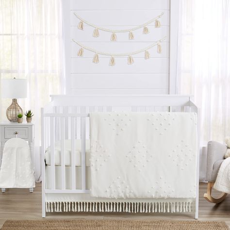 Sweet Jojo Designs Boho Dot Baby Boy Girl Nursery Crib Bedding Set - 4 Pieces - Ivory Beige Cream Off White Bohemian Shabby Chic Modern Luxury Farmhouse Geometric Pom Pom Tufted Minimalist Neutral Neutral Crib Bedding Sets, Gender Neutral Crib Bedding, Girl Nursery Crib, Shabby Chic Modern, Neutral Crib, Crib Comforter, Boy Girl Nursery, Crib Toddler Bed, Sweet Jojo Designs