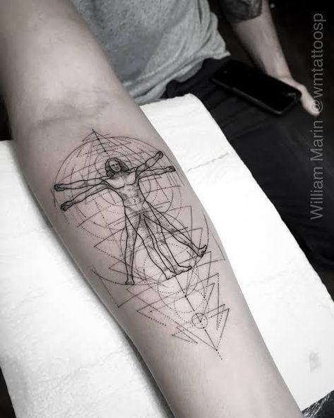 Vitruvius Man, Vitruvian Man Tattoo, Man Tattoo, 13 Tattoos, Vitruvian Man, Geometry Art, Snacks For Work, Trendy Tattoos, Dog Snacks