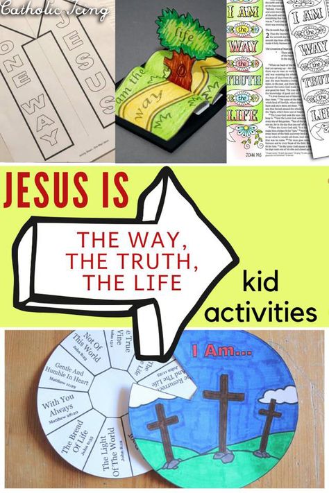 This round up has some great kid activities for learning about Jesus being the way, the truth, and the life.  Printables, crafts, a song, and more! #bibleforkids #thewaythetruththelife #jesusistheway #christiankids The Way The Truth And The Life Craft, I Am The Way The Truth And The Life Art, Jesus Is The Way Craft, I Am The Way The Truth And The Life Craft, John 14:6 Craft For Kids, Who Is Jesus Lesson For Kids, Jesus The Way The Truth The Life, The Way The Truth And The Life, Follow Jesus Craft