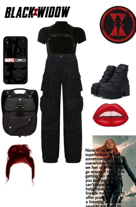 Superhero Aesthetic Outfit, Black Widow Birthday Party, Marvel Fashion Inspired Outfits, Black Widow Inspired Outfits, Black Widow Outfit Ideas, Superhero Inspired Outfits, Black Widow Outfit, Red Widow, Marvel Fashion