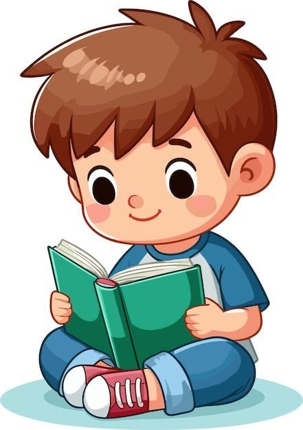 Boy Reading Book, Reading Cartoon, File Decoration Ideas, Kids Reading Books, School Wall Art, Floral Cards Design, Canvas Learning, Bahasa Melayu, Kids Vector