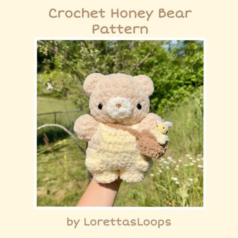 Crochet Honey Bear in Overalls Plushie PATTERN Easy crochet toys #easycrochettoys #crochet #crochettoy #crochetpattern #crochetpatterns 5.59 Toys Quotes, Overalls Pattern, Crochet Bear Patterns, Easy Crochet Animals, Confection Au Crochet, Plushie Patterns, Crochet Cow, Crochet Teddy Bear, Crochet Design Pattern