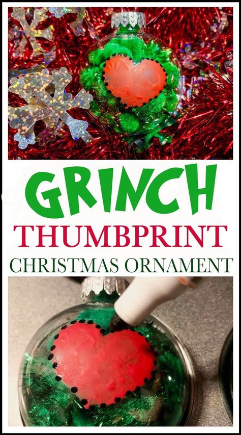 If you're looking for an easy Christmas ornament craft, this super cute Grinch-themed DIY holiday ornament is perfect! It's very simple and fun to make! Grinch Classroom Ornaments, Grinch Pom Pom Ornament, Diy Grinch Ornaments Easy, Grinch Ornaments Diy Kid, Grinch Diy Ornament, School Christmas Ornaments, Grinch Ornaments Diy, Grinch Themed Christmas, Polymer Clay Easy