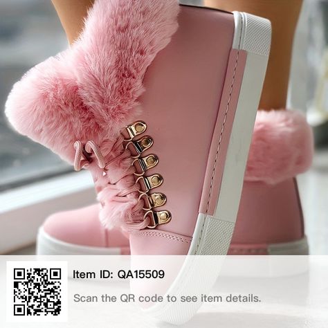 Wedge Snow Boots, Short Sleeve Shirt Women, Chic Type, Pink Faux Fur, Estilo Chic, Platform Ankle Boots, Round Toe Heels, Pink Shoes, Mid Calf Boots