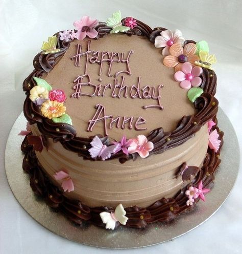 Chocolate Birthday Cake With Flowers, Happy Birthday Anne, Chocolate Birthday Cake Decoration, Chocolate Birthday Cake, Chocolate Cake Designs, Cake Writing, Birthday Cake With Flowers, Chocolate Sheet Cake, Luxury Cake