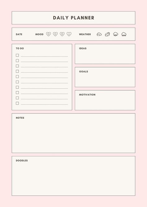 Pink Simple Modern Notes Goals and Mood Icons Daily Planner - Templates by Canva Daily Planner Pink Aesthetic, Daily Template Aesthetic, Planner Ideas Templates, Pink Daily Planner Template, List Paper Template, Canva Daily Planner, Simple Planner Template, Daily Planner For Ipad, Daily Reminder Template