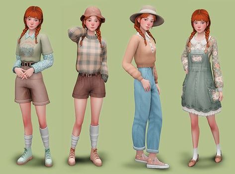 Cottage Living Sims 4 Outfits, Sims 4 Cottage Living Outfits, Summer Camp Outfits, Cottage Fashion, Cottage Core Clothes, Sims Outfits, Farmer Outfit, Cottage Dress, Cottagecore Outfit