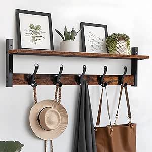 Entryway Floating Shelf, Entryway Floating Shelves, Coat Rack Wall Mount, Shelf Entryway, Industrial Wall Shelves, Bedroom Brown, Rustic Coat Rack, Display Books, Coat Hangers