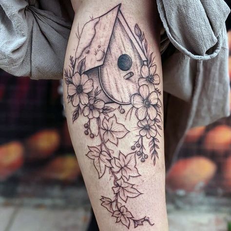 Bird House Tattoo Ideas, Bird House Tattoo, Birdhouse Tattoo, Cool Nature Tattoos, Tattoos Gone Wrong, Nature Tattoo Ideas, House Tattoo, Cool Nature, Dad Tattoo