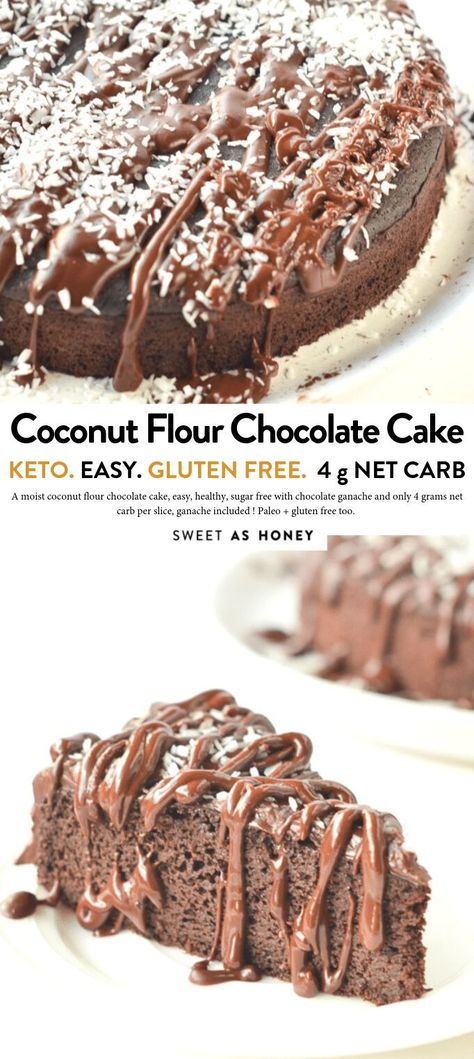 Coconut flour chocolate cake - keto + paleo - Sweetashoney Coconut Flour Chocolate Cake, Chocolate Avocado Cake, Coconut Flour Cakes, Paleo Chocolate Cake, Coconut Flour Recipes, Gluten Free Chocolate Cake, Keto Chocolate Cake, Low Carb Dessert, Keto Cake