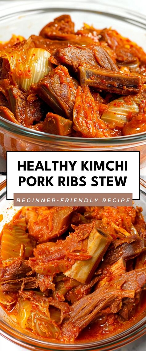 Image for Healthy Kimchi Pork Ribs Stew Kimchi Recipes Dinner, Kimchi Meals, Kimchi Beef, Kimchi Pork, Pork Back Ribs, Stews Recipes, Cozy Dinners, Comforting Dinner, Kimchi Recipe