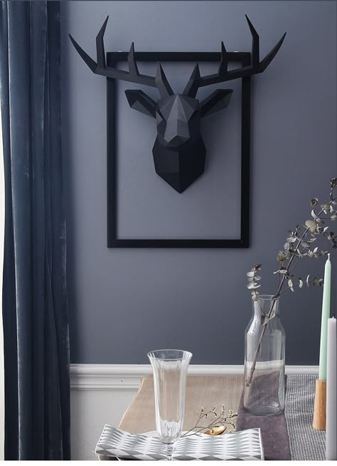 Home Decor Statues, Modern Deer Head Decor, Deer Wall Decor, Deer On Wall, Animal Heads On Wall, Geometric Deer Head, Animal Head Decor, Deer Head Decor, Animal Head Wall Decor