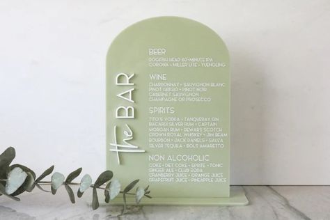 shopEverthineDesigns - Etsy Bar Menu Wedding Sign Acrylic, Sage Green Wedding Signage, Arch Bar Sign, Acrylic Bar Sign, Wimbledon 2024, Arch Bar, Acrylic Arch, Bar Sign Wedding, Drinks Reception