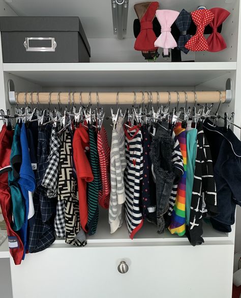 Pet Clothes Organization, Organize Dog Bandanas, Dog Closet Organization, Dog Clothes Organization Ideas, Dog Closet Ideas, Dog Clothes Storage, Pet Supplies Organization, Dog Closet, Dog Room Decor