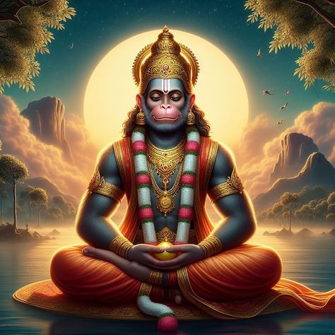 Lord hanuman meditating in a peaceful background ai generated Hanuman Meditating Wallpaper, Hanuman In Meditation, Meditation Hanuman, Hanuman Meditating, Meditating Hanuman, Peaceful Background, Peaceful Backgrounds, Meditation Poses, Indian Temple