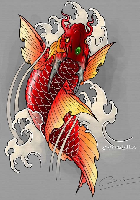 Japanese Koi Fish Tattoo Design, Japanese Peony Tattoo, Koi Fish Tattoo Design, Dragon Koi Fish, Fish Tattoo Design, Celtic Tattoos For Men, Japanese Koi Fish Tattoo, Dragon Head Tattoo, Koi Dragon