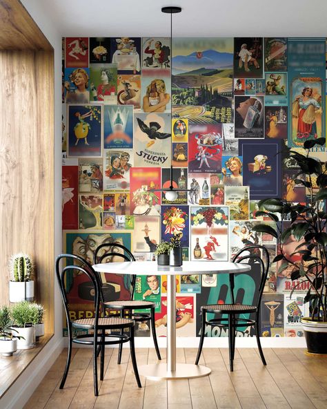 Italian Wallpaper, Collage Mural, Adhesive Wall Art, Retro Cafe, Retro Posters, Vintage Collage, Retro Wallpaper, High Quality Wallpapers, Traditional Wallpaper