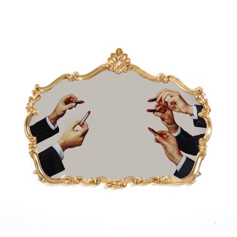 Add a touch of elegance to your vanity or living room with the Toiletpaper Baroque Lipsticks Mirror from Seletti. The decorative frame, inspired by the baroque art movement, features curved and ornate elements for a regal look. Chic, yet quirky, transform your space into a modern Versailles with this stunning mirror. Highlights Made in Italy Gold finish adds an elevated touch to Baroque-inspired details Modern design creates a unique focal point in any space Seletti Toiletpaper Baroque Lipsticks Mirror in Gold Baroque Decor Modern, Baroque Art Design, Modern Rococo Aesthetic, Modern Baroque Interior, Funky House, Baroque Mirror, Inner Sanctum, Baroque Frames, Baroque Art